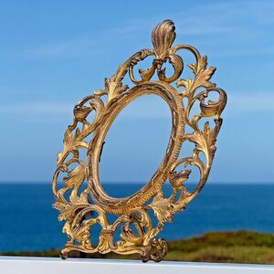 Picture Frame Vintage Ornate Oval Gold Gilt Cast Metal Rococo Baroque Heavy 28oz